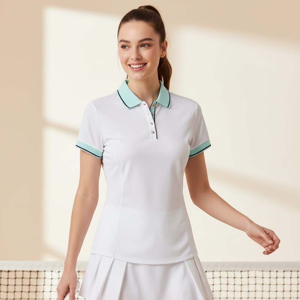 Tail Women's Golf Polo Shirt Large White Aqua Teal Navy Snap Pickleball Tennis